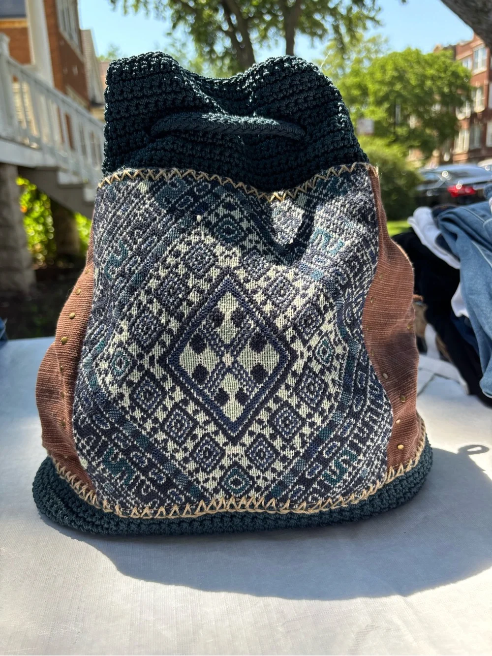 The Sak Teal Woven Drawstring BookBag
